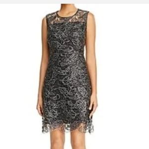 Elie Tahari Katrionne Metallic Lace Sequin Sheath Dress Black size 10 retail$698